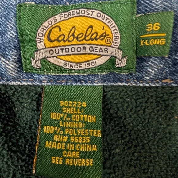 Cabelas Fleece Lined Jeans Mens 36 X-Long Blue Denim Insulated Work Pants - Picture 7 of 13